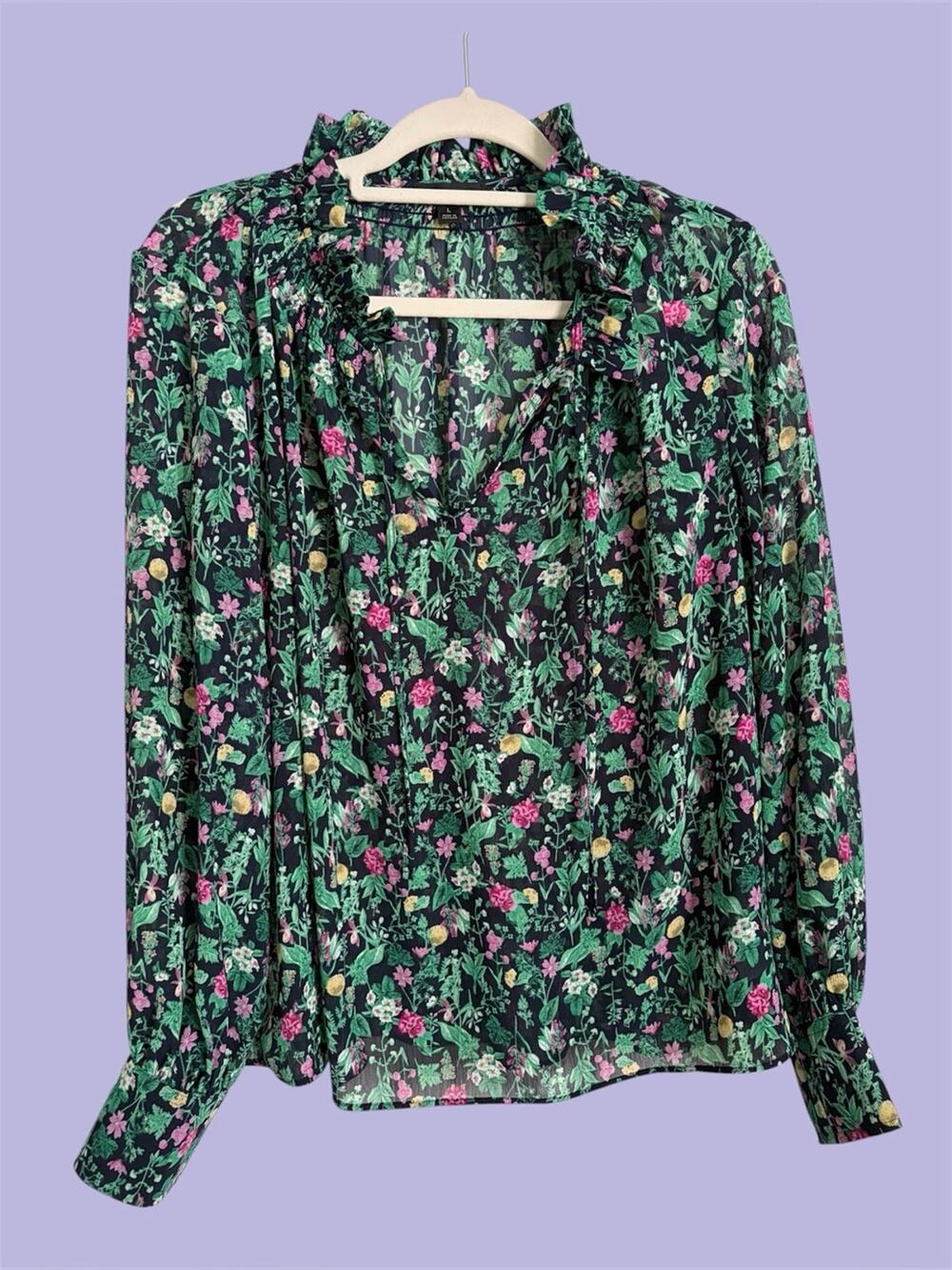 J crew floral long sleeve blouse large